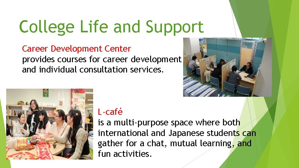 College Life and Support Career Development Center provides courses for career development and individual