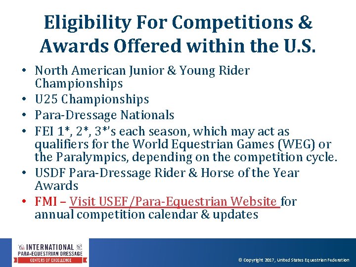 Eligibility For Competitions & Awards Offered within the U. S. • North American Junior