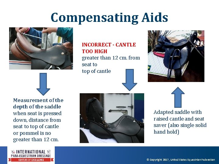 Compensating Aids INCORRECT - CANTLE TOO HIGH greater than 12 cm. from seat to