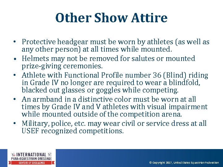 Other Show Attire • Protective headgear must be worn by athletes (as well as