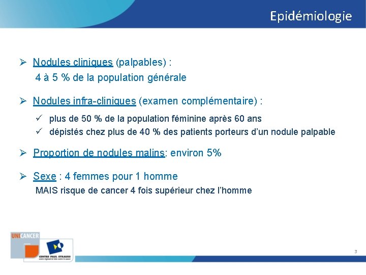 Epidémiologie Ø Nodules cliniques (palpables) : 4 à 5 % de la population générale