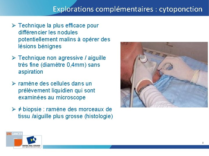 Explorations complémentaires : cytoponction Ø Technique la plus efficace pour différencier les nodules potentiellement