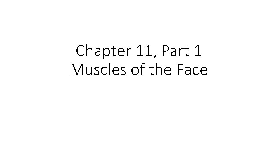 Chapter 11, Part 1 Muscles of the Face 