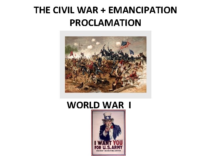 THE CIVIL WAR + EMANCIPATION PROCLAMATION WORLD WAR I 