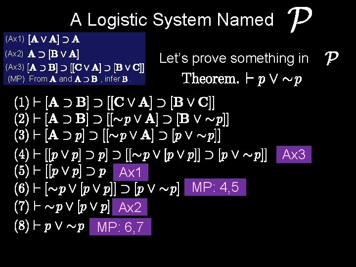 A Logistic System Named (Ax 1) (Ax 2) (Ax 3) (MP) From Let’s prove