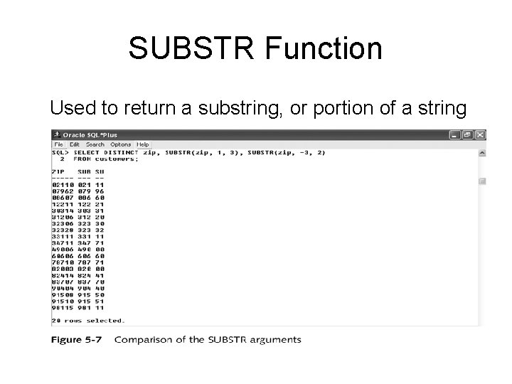 SUBSTR Function Used to return a substring, or portion of a string 