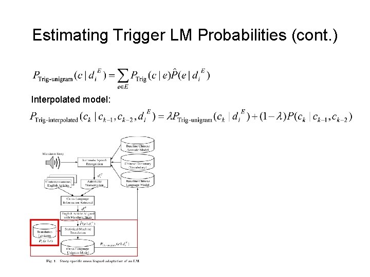 Estimating Trigger LM Probabilities (cont. ) Interpolated model: 