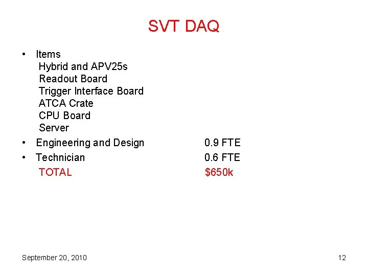 SVT DAQ • Items Hybrid and APV 25 s Readout Board Trigger Interface Board