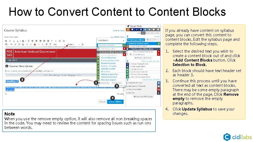 How to Convert Content to Content Blocks If you already have content on syllabus