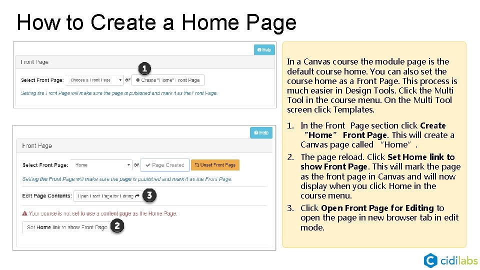 How to Create a Home Page In a Canvas course the module page is