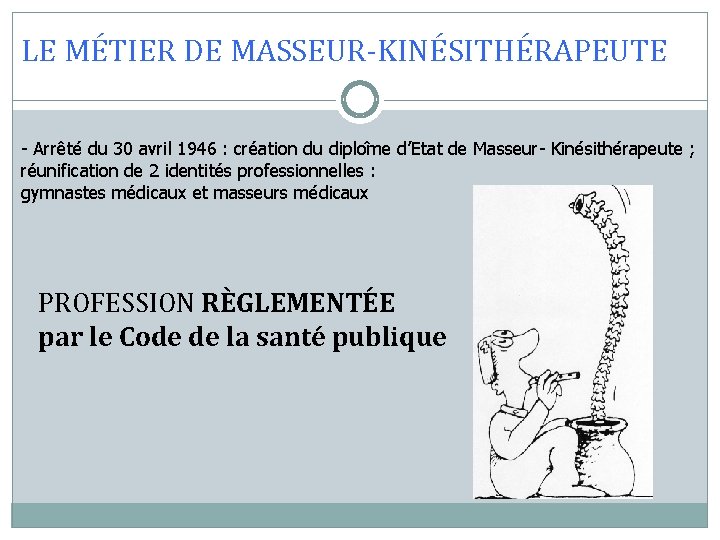 LE MÉTIER DE MASSEUR-KINÉSITHÉRAPEUTE - Arrêté du 30 avril 1946 : cre ation du