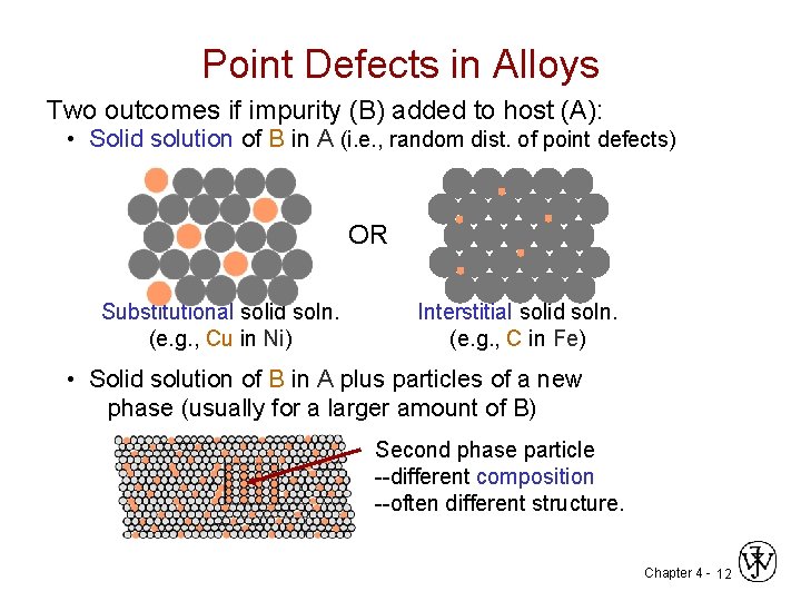 Point Defects in Alloys Two outcomes if impurity (B) added to host (A): •