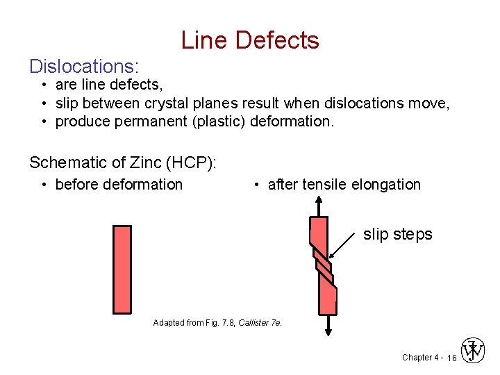 Line Defects Dislocations: • are line defects, • slip between crystal planes result when