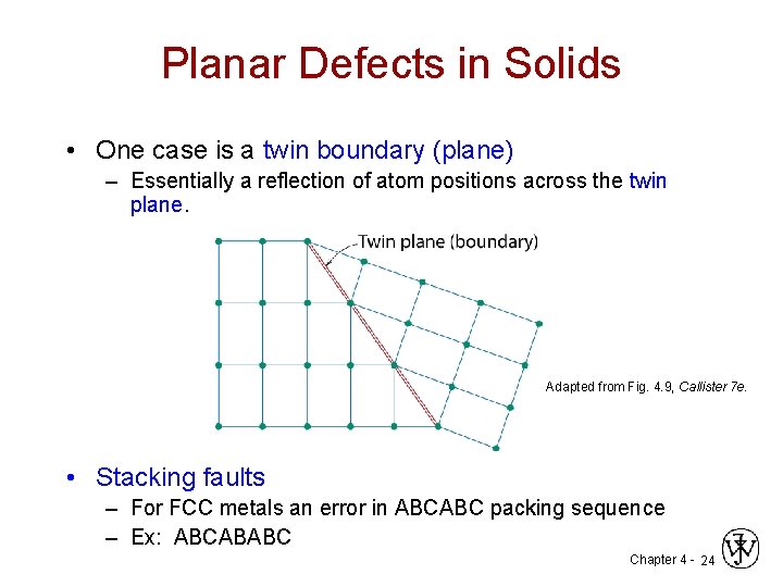 Planar Defects in Solids • One case is a twin boundary (plane) – Essentially