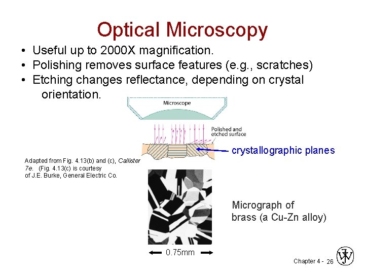 Optical Microscopy • Useful up to 2000 X magnification. • Polishing removes surface features