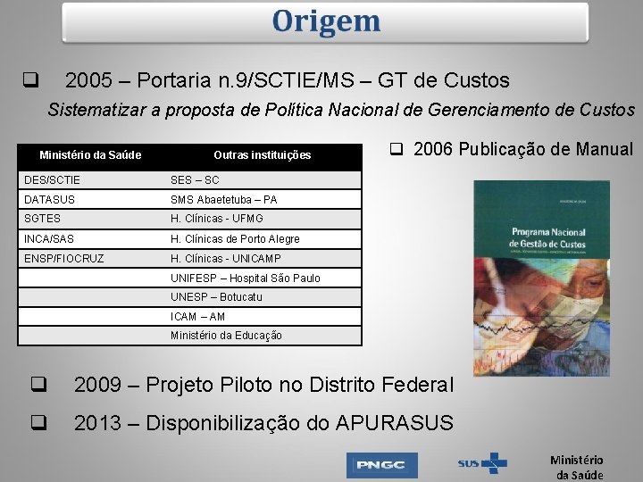 q 2005 – Portaria n. 9/SCTIE/MS – GT de Custos Sistematizar a proposta de q 2005 – Portaria n. 9/SCTIE/MS – GT de Custos Sistematizar a proposta de