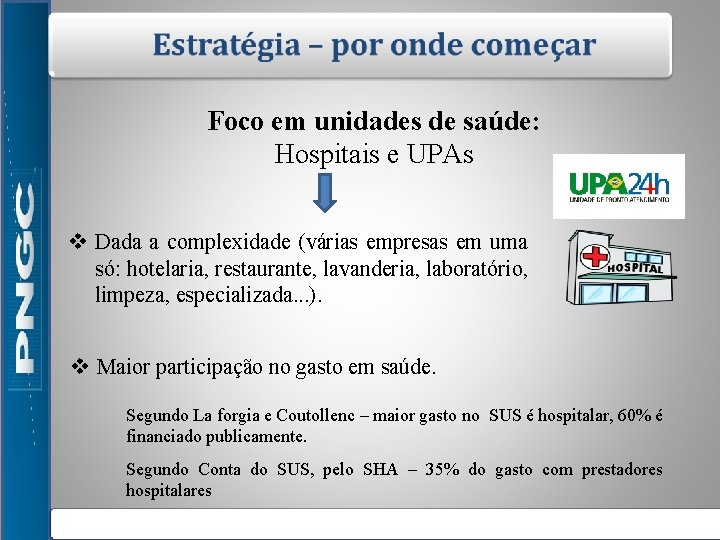 Foco em unidades de saúde: Hospitais e UPAs v Dada a complexidade (várias empresas Foco em unidades de saúde: Hospitais e UPAs v Dada a complexidade (várias empresas
