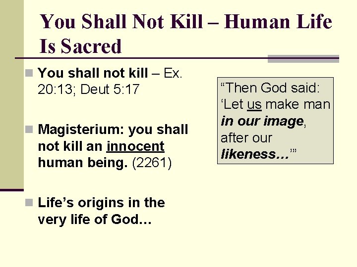 You Shall Not Kill – Human Life Is Sacred n You shall not kill
