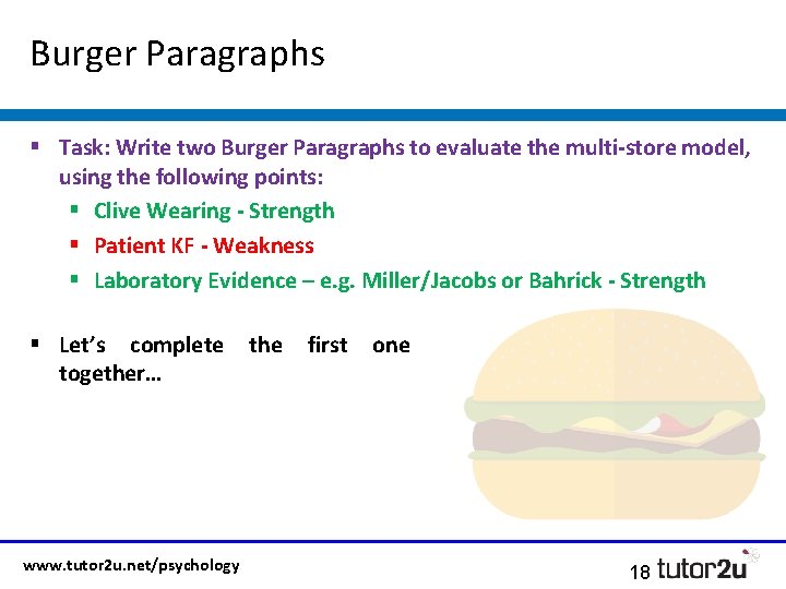 Burger Paragraphs § Task: Write two Burger Paragraphs to evaluate the multi-store model, using