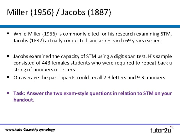 Miller (1956) / Jacobs (1887) § While Miller (1956) is commonly cited for his