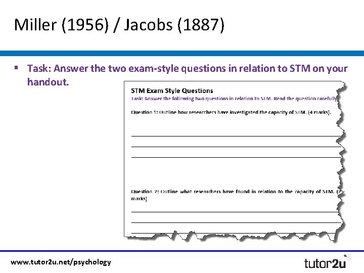 Miller (1956) / Jacobs (1887) § Task: Answer the two exam-style questions in relation