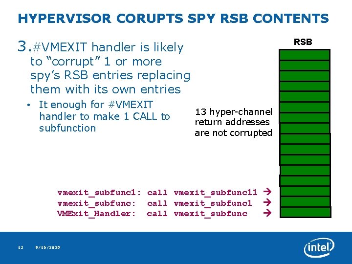 HYPERVISOR CORUPTS SPY RSB CONTENTS 3. #VMEXIT handler is likely RSB to “corrupt” 1