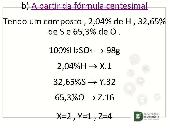 b) A partir da fórmula centesimal Tendo um composto , 2, 04% de H