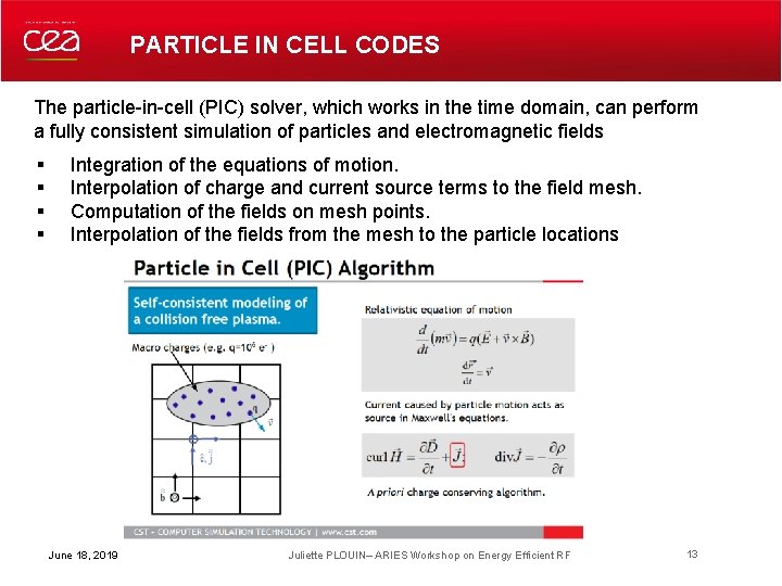 PARTICLE IN CELL CODES The particle-in-cell (PIC) solver, which works in the time domain, PARTICLE IN CELL CODES The particle-in-cell (PIC) solver, which works in the time domain,