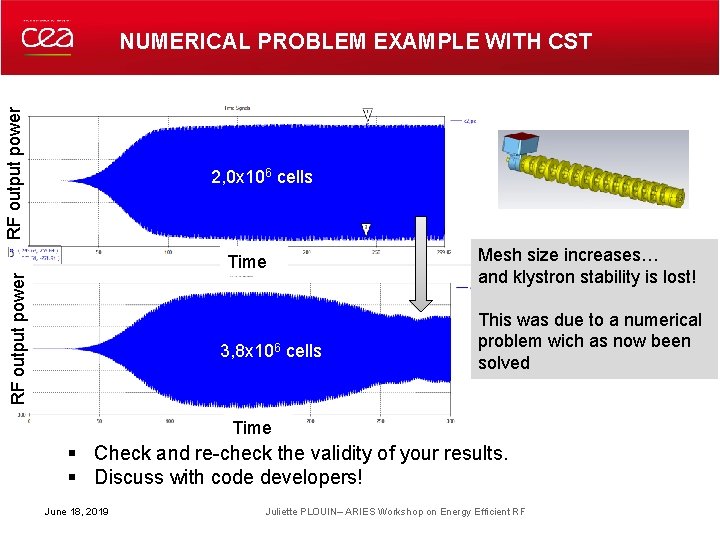 RF output power NUMERICAL PROBLEM EXAMPLE WITH CST 2, 0 x 106 cells RF RF output power NUMERICAL PROBLEM EXAMPLE WITH CST 2, 0 x 106 cells RF