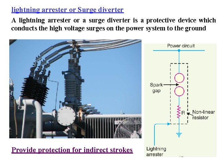 lightning arrester or Surge diverter A lightning arrester or a surge diverter is a