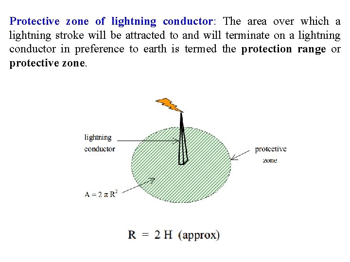 Protective zone of lightning conductor: The area over which a lightning stroke will be