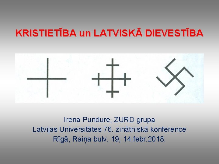 KRISTIETĪBA un LATVISKĀ DIEVESTĪBA Irena Pundure, ZURD grupa Latvijas Universitātes 76. zinātniskā konference Rīgā,