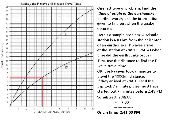 One last type of problem: Find the ‘time of origin of the earthquake’. In