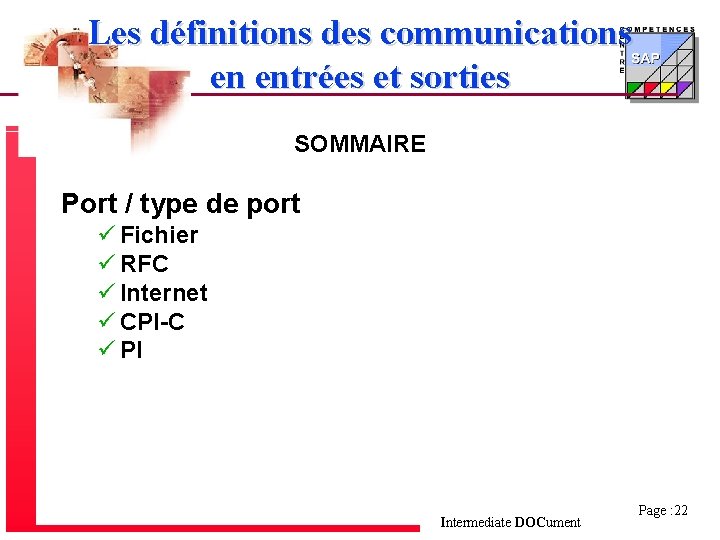 Les définitions des communications en entrées et sorties SOMMAIRE Port / type de port