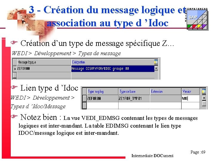 3 - Création du message logique et association au type d ’Idoc F Création