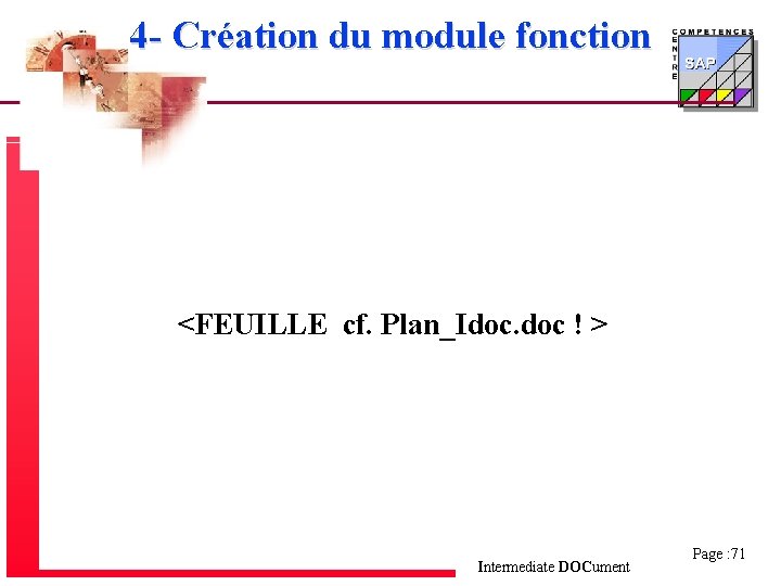 4 - Création du module fonction <FEUILLE cf. Plan_Idoc. doc ! > Intermediate DOCument