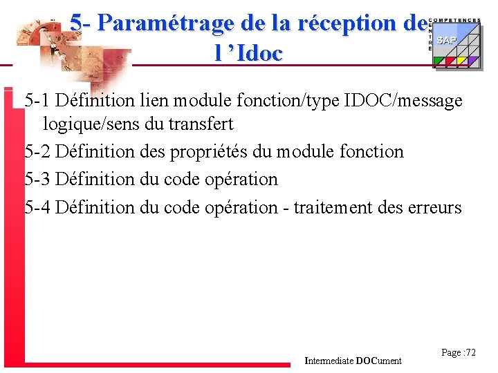 5 - Paramétrage de la réception de l ’Idoc 5 -1 Définition lien module