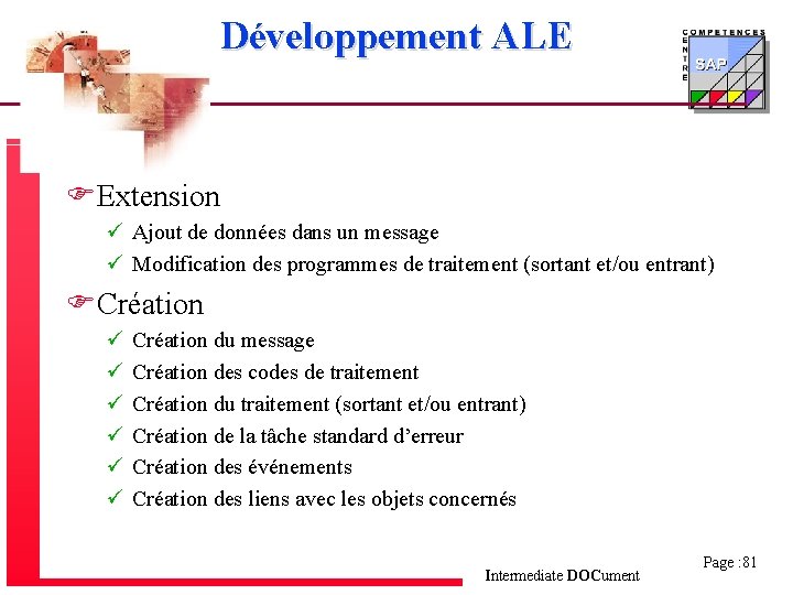 Développement ALE FExtension ü Ajout de données dans un message ü Modification des programmes