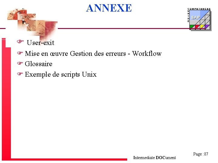 ANNEXE F User-exit F Mise en œuvre Gestion des erreurs - Workflow F Glossaire