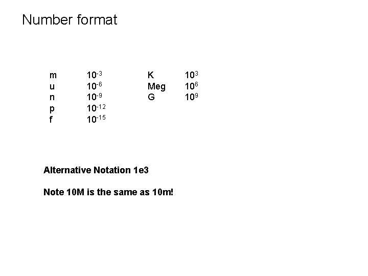 Number format m u n p f 10 -3 10 -6 10 -9 10