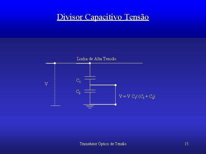 Divisor Capacitivo Tensão Linha de Alta Tensão V C 1 C 2 V =