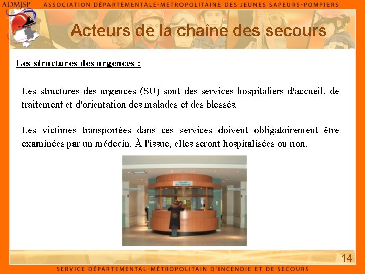 Acteurs de la chaîne des secours Les structures des urgences : Les structures des Acteurs de la chaîne des secours Les structures des urgences : Les structures des