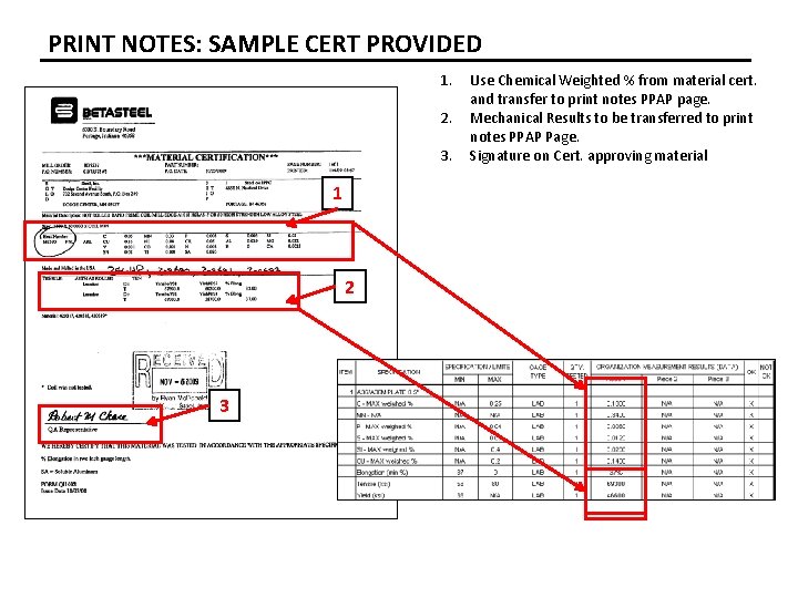 PRINT NOTES: SAMPLE CERT PROVIDED 1. 2. 3. 1 2 3 Use Chemical Weighted