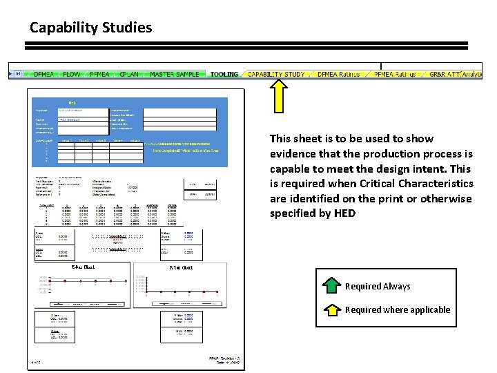 Capability Studies This sheet is to be used to show evidence that the production