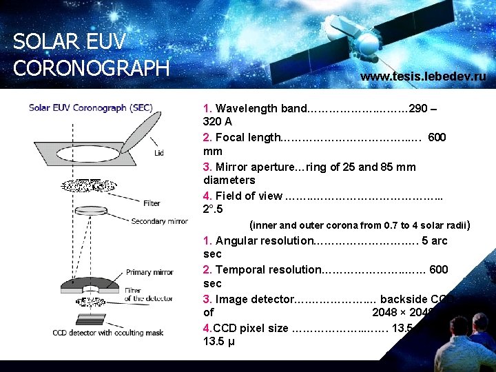 SOLAR EUV CORONOGRAPH www. tesis. lebedev. ru 1. Wavelength band………………. ……… 290 – 320