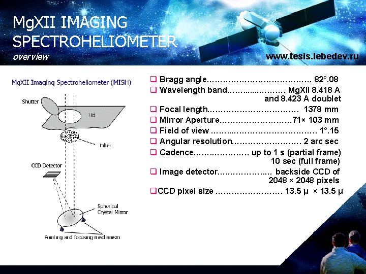 Mg. XII IMAGING SPECTROHELIOMETER overview www. tesis. lebedev. ru q Bragg angle………………… 82°. 08