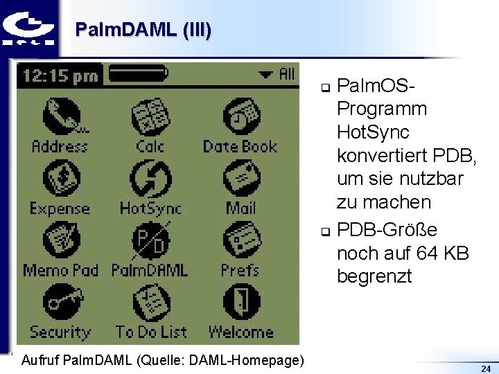 Palm. DAML (III) Palm. OS Programm Hot. Sync konvertiert PDB, um sie nutzbar zu