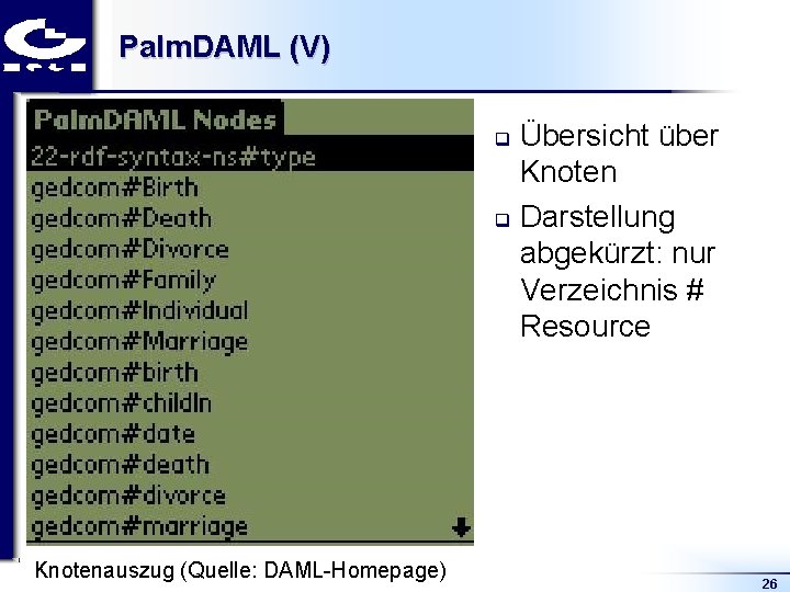 Palm. DAML (V) Übersicht über Knoten q Darstellung abgekürzt: nur Verzeichnis # Resource q