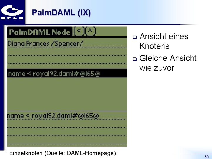 Palm. DAML (IX) Ansicht eines Knotens q Gleiche Ansicht wie zuvor q Einzelknoten (Quelle: