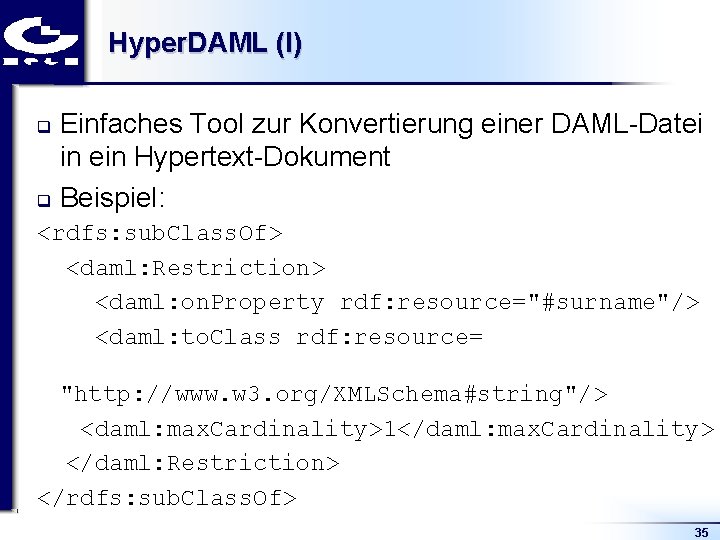 Hyper. DAML (I) Einfaches Tool zur Konvertierung einer DAML Datei in ein Hypertext Dokument